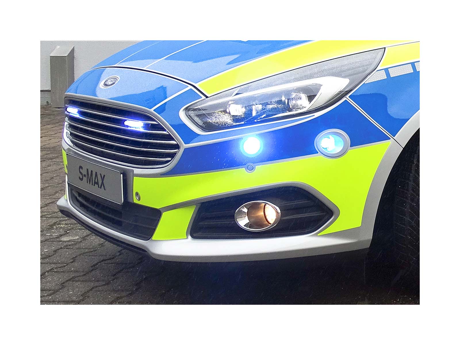 Intersection Light Blue In Situ 2 on Police Vehicle Close Up