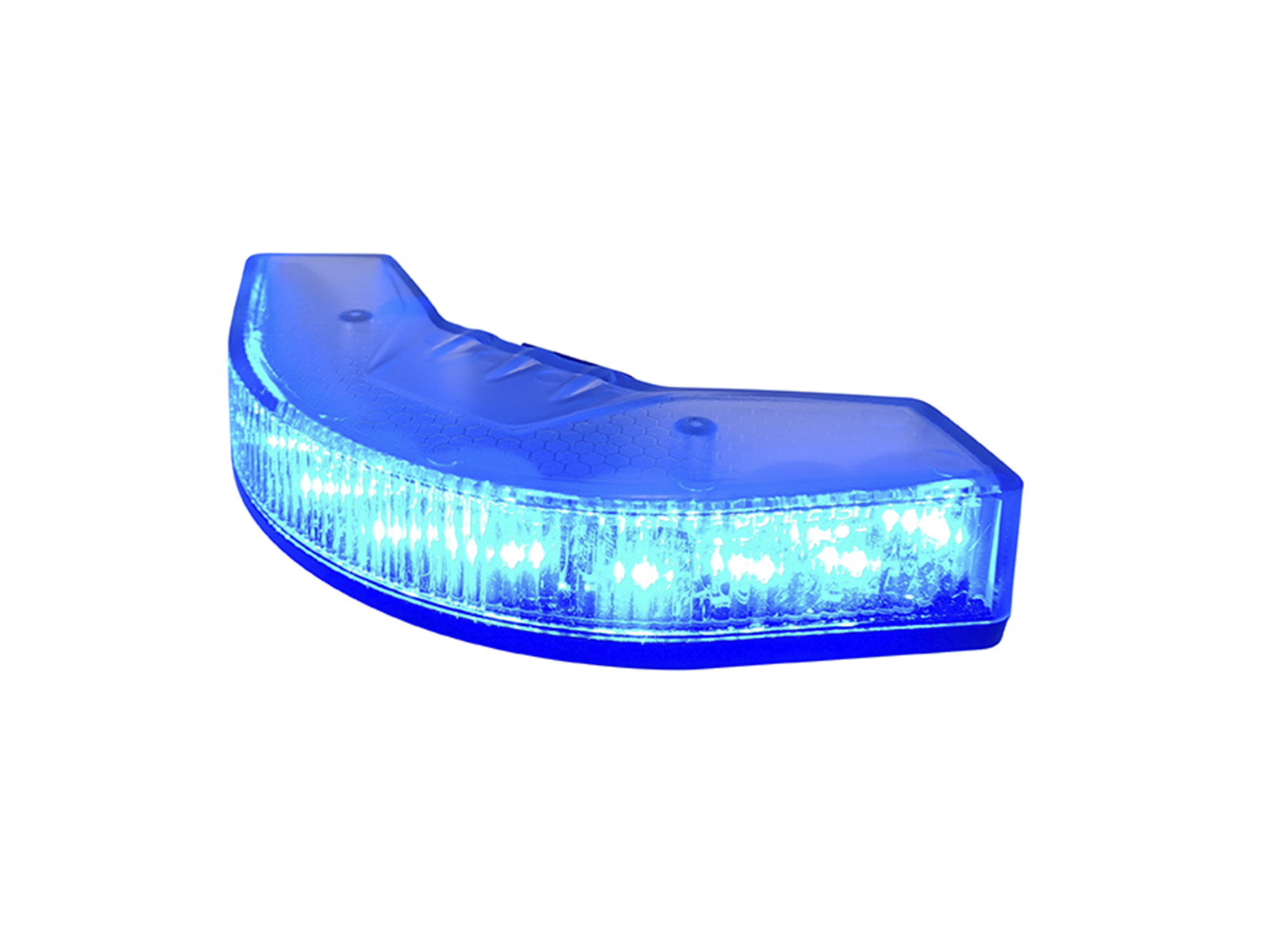 Blue Lens OV9 Corner LED Module Lit with no Cable Angle View